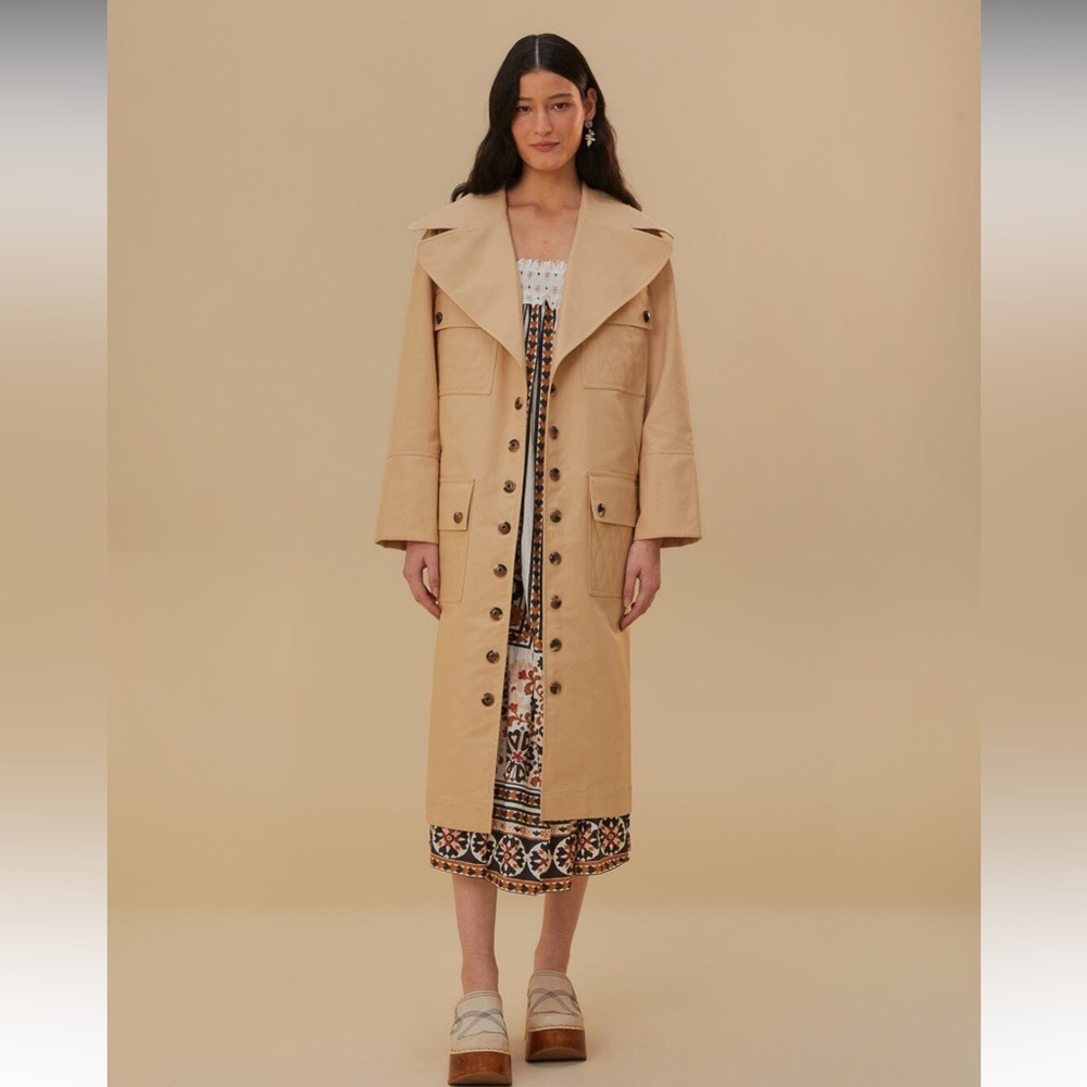 NWT FARM Rio ‘Pockets Over Nude’ Tan Trench Coat - Size XS